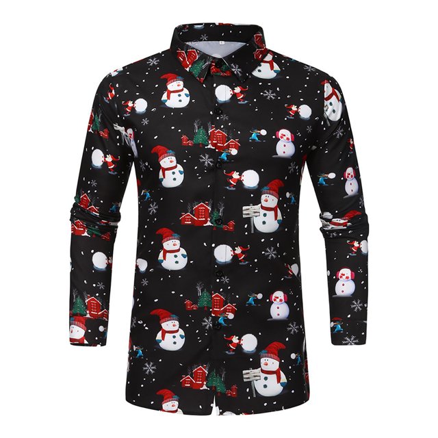 Pompotops Chemise de Noël Décontractée Mode Automne et Hiver pour Hommes Manches Longues en Solde