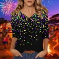 thumbnail image 2 of Womens Blouses Dressy Casual 3/4 Sleeve,Mardi Gras Shirts for Women 3/4 Sleeve Sequin V Neck Mardi Gras Outfits Summer Graphic Holiday Carnival Shirt, 2 of 5