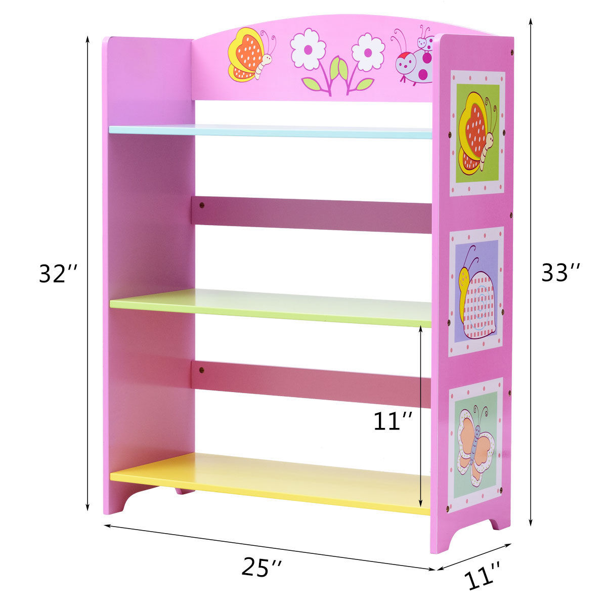 Kids Bookcase Book Shelf Kids Adorable Corner Adjustable w/ 3 Shelves