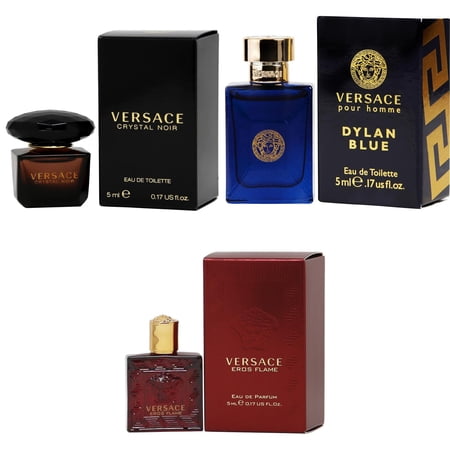 Versace Crystal Noir EDT, Dylan Blue EDT, Eros Flame EDP - 5ml 3PK Kit