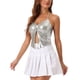 thumbnail image 4 of Camiseta metálica sin espalda para mujer Inspire Chic, con tirantes asimétricos y halter, top brillante en plata, 4 of 6