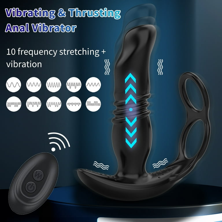 Anal Plug Vibrator with Dual Penis Ring Male Thrusting Prostate