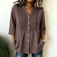 thumbnail image 2 of Women's V-Neck Button Front Patchwork Top Modern Comfortable Fit For Everyday Wear, 2 of 4