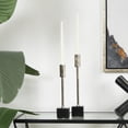 thumbnail image 2 of DecMode 2 Candle Silver Aluminum Metal Slim Candle Holder with Black Block Bases, Set of 2, 2 of 13