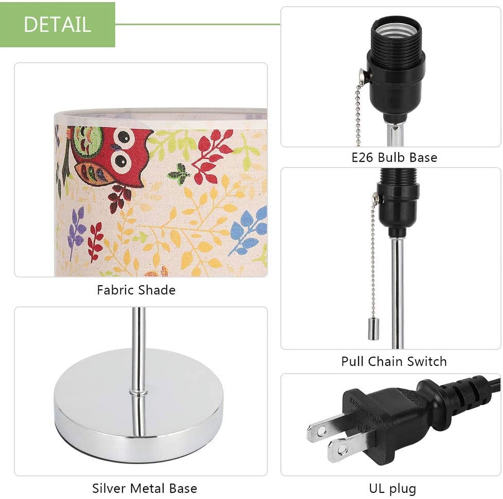 Silver Modern Table Lamp Nightstand Desk Lamp Fabric Shade