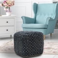 thumbnail image 2 of LR Home Medium Embroidered Geometric Indoor Square Pouf, Black/Blue, 16" x 16" x 16", 2 of 8