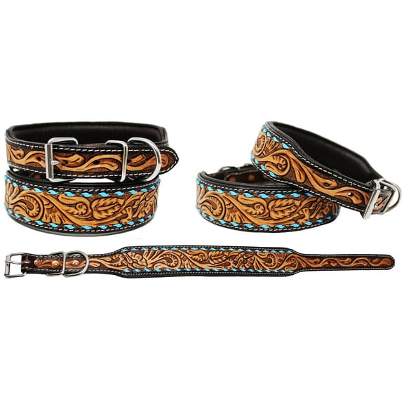 Small 13''- 17'' Padded Leather Dog Collar Floral Hand Tooled 60HR05
