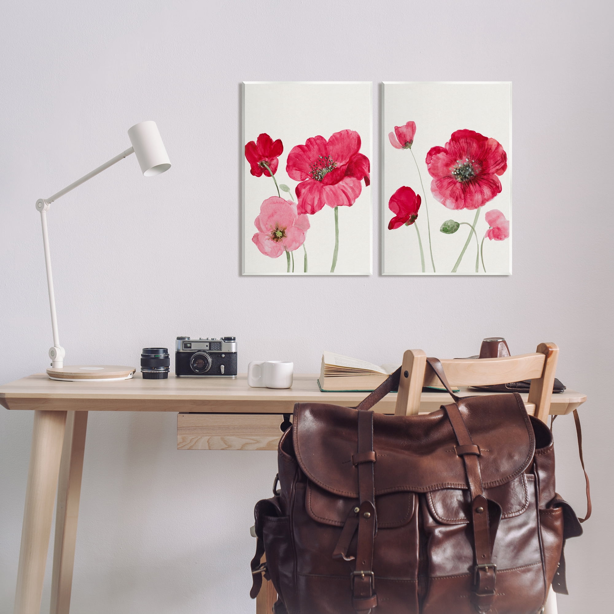 Stupell Bold Red Poppies Romantic Blooms Botanical & Floral Painting Wall Plaque Unframed Art Print Wall Art, Set of 2