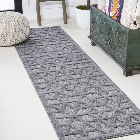 JONATHAN Y IBIZA 2 x 8 Runner Rug, Talaia Neutral Geometric - Dark Gray, IBZ102A-28