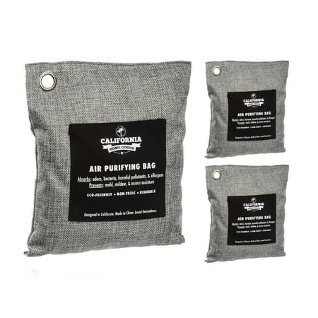 3 Pack - Natural Home Deodorizer Bags (2x 200g & 1x 500g), Naturally Activated Bamboo Air Purifying Bag, Charcoal Colored Unscented Bags by California Home