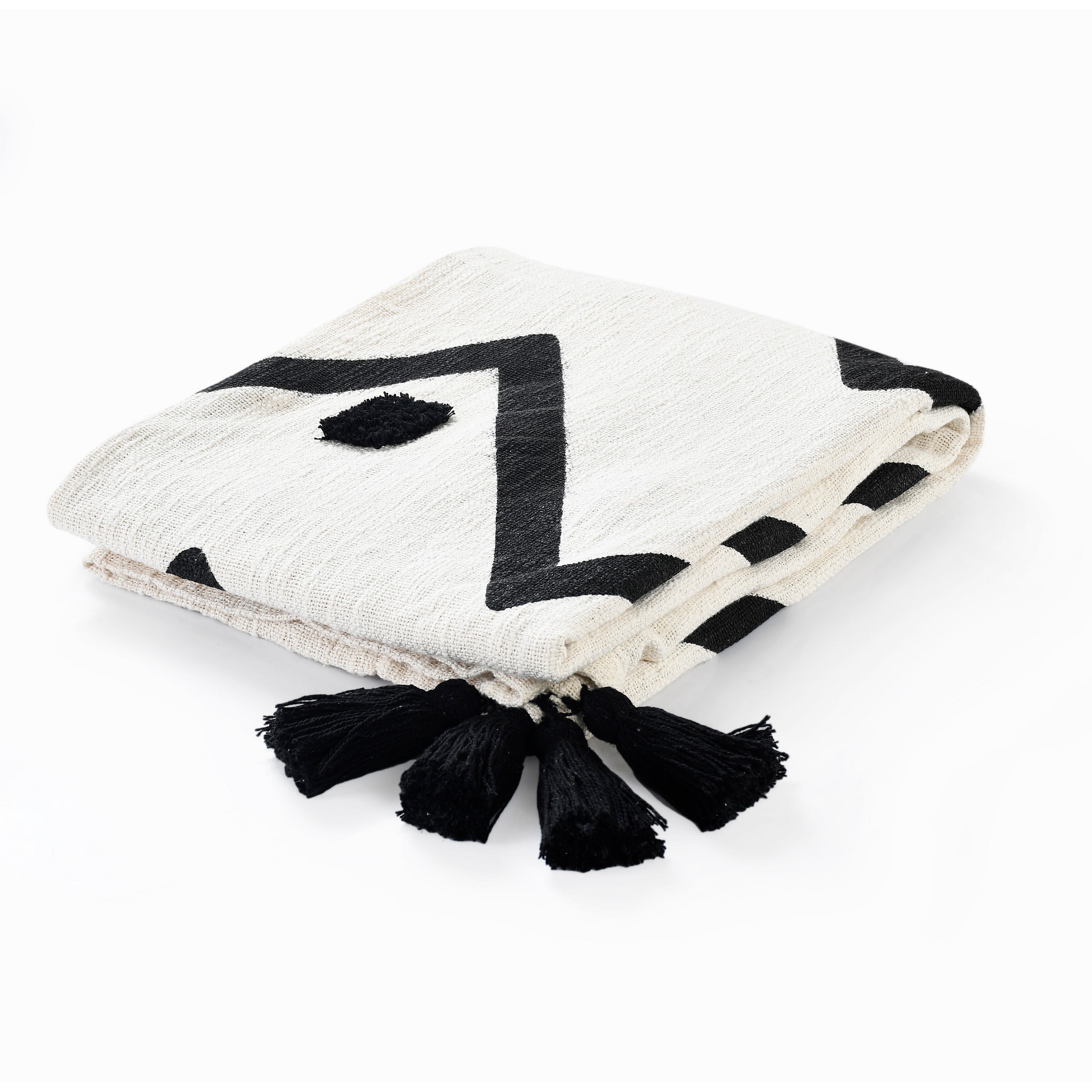 LR Home and Evette Rios Cream and Black Chevron Stripe Cotton Throw Blanket, 50" x 60"