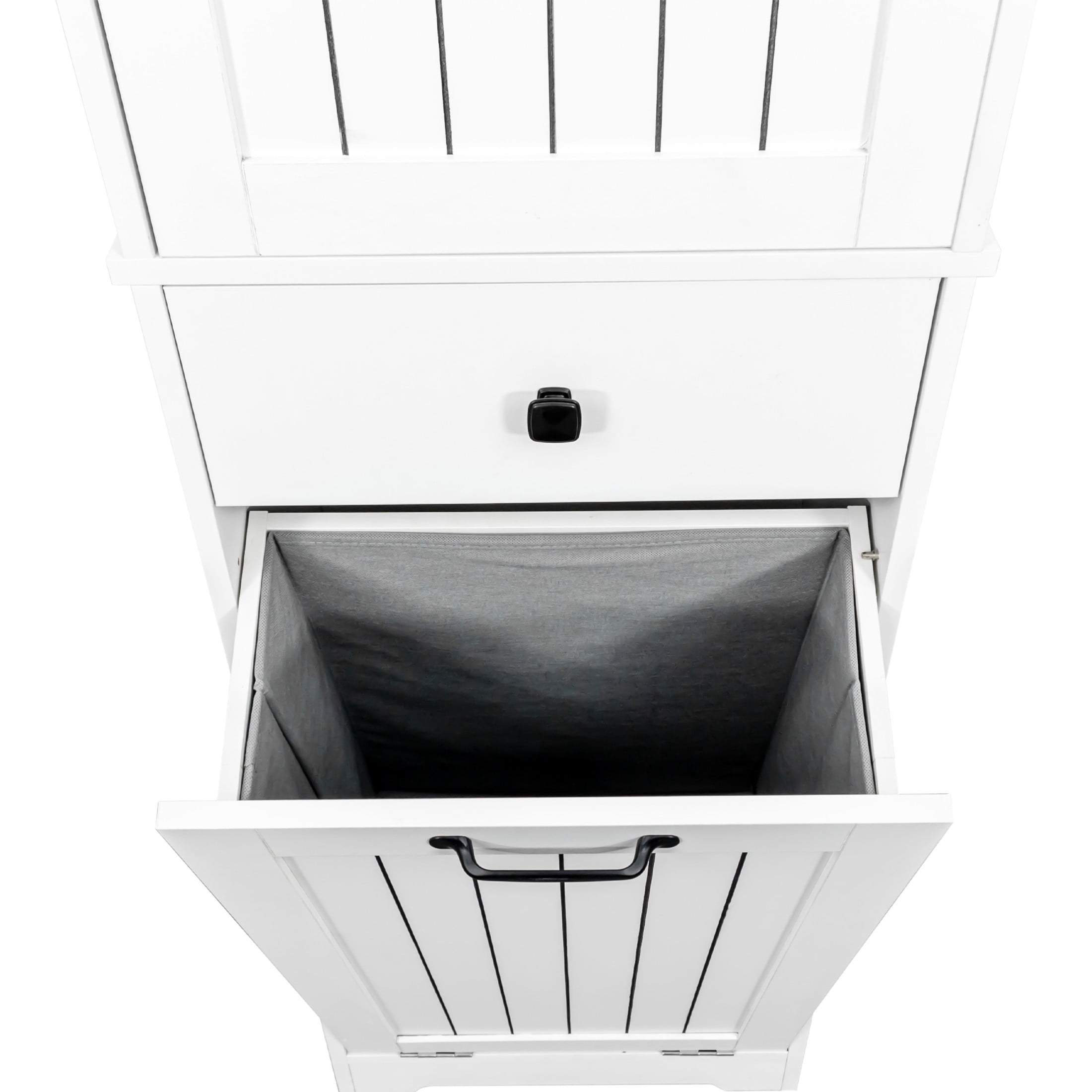Noble House Eira 70.9" Laundry Cabinet, Drawer and Shelf, Pull-Out Hamper with Removable Bags, Slim Tower, White