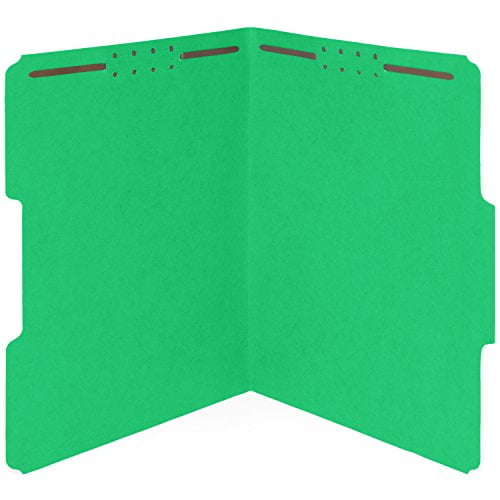 50 Green Fastener File Folders 1/3 Cut Reinforced Assorted tab