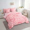 thumbnail image 4 of Manfei Pink Leopard Print Bedding Comforter Set 7pcs for Kids, Sweet Girl Queen Bedding Sets, Romantic Fashion Reversible Queen Sheet Sets, Lightweight Room Decor, 4 of 8