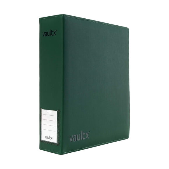 Vault X Trading Card 3 Ring Binder fits 9 Pocket Pages 900 Cards Exo-Tec Material Easy Open D-Ring Clip Folder for Collectible Card Games Sports TCG (Green Large)