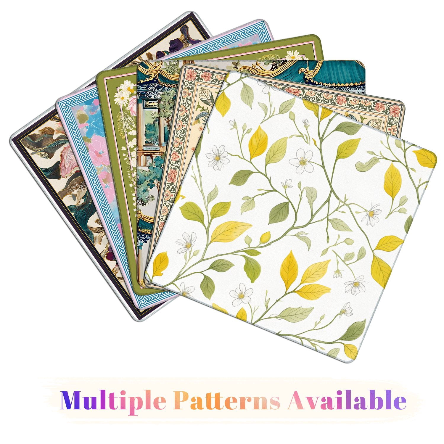 Mahjong Mat 31.5" x 31.5" Botanical Yellow Green Leaves White Flowers Non-Slip Noise Reduction American Mahjong Tiles Table Cover for Dominoes Poker Card Board Games Gift