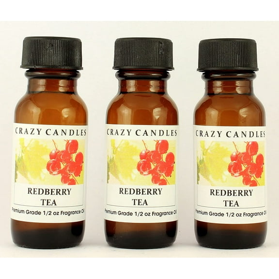 Redberry Tea 3 Bottles 1/2 Fl Oz Each (15ml) Premium Grade Scented Fragrance Oil by Crazy Candles (Blend of Raspberries, Cranberries, Strawberries Emerged in Light Tea)