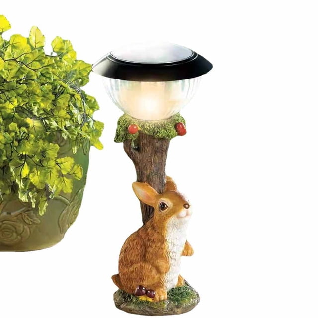 Estatua de jardín con forma de gato y pájaro con luz solar, interesante escultura y estatua de jardín para patio y césped