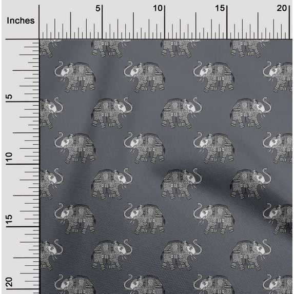 oneOone Cotton Poplin Fabric Elephant Block Decor Fabric Printed BTY 56 Inch Wide