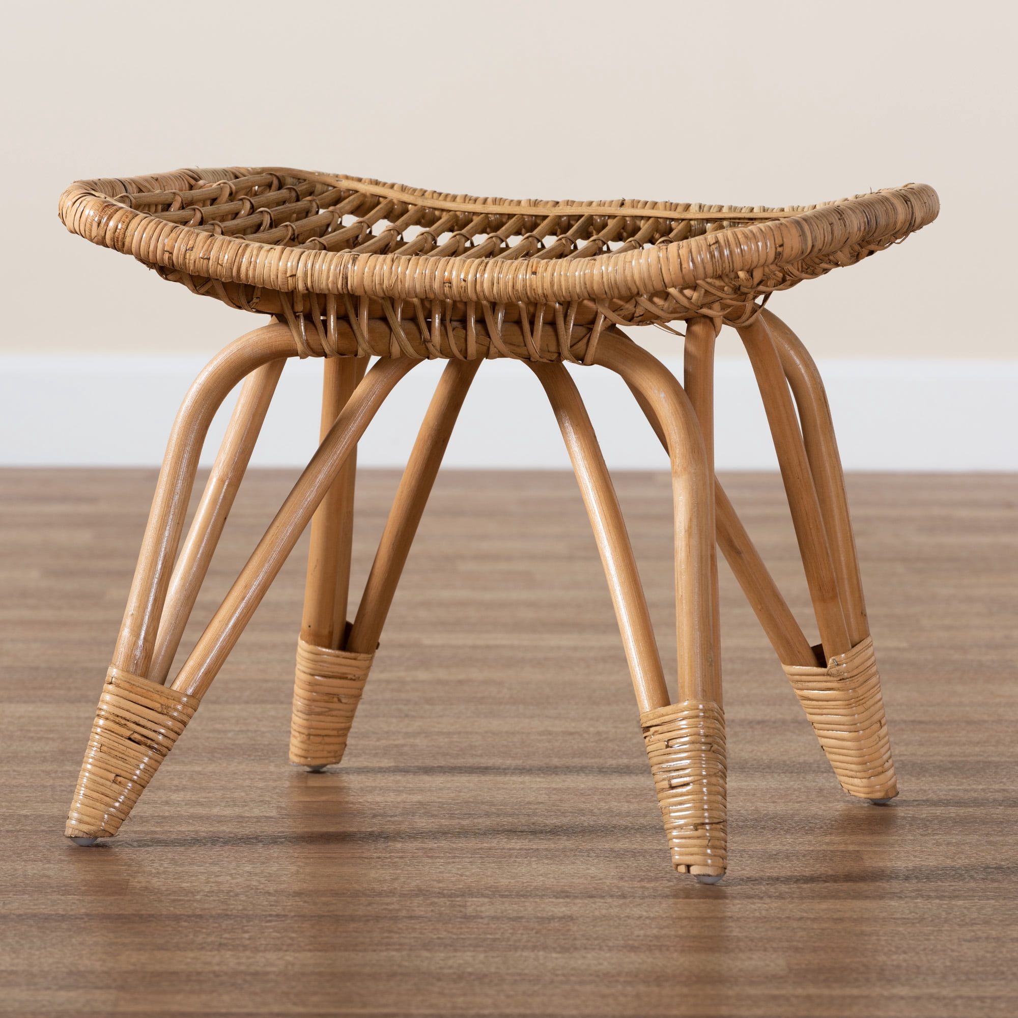 bali & pari Earvin Rattan BOHO Footstool, Natural Brown