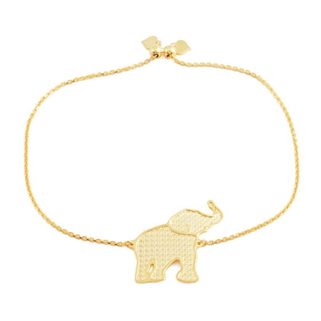 925 Sterling Silver 14K Yellow Gold Plated Elephant Bolo Bracelet for Women 9"