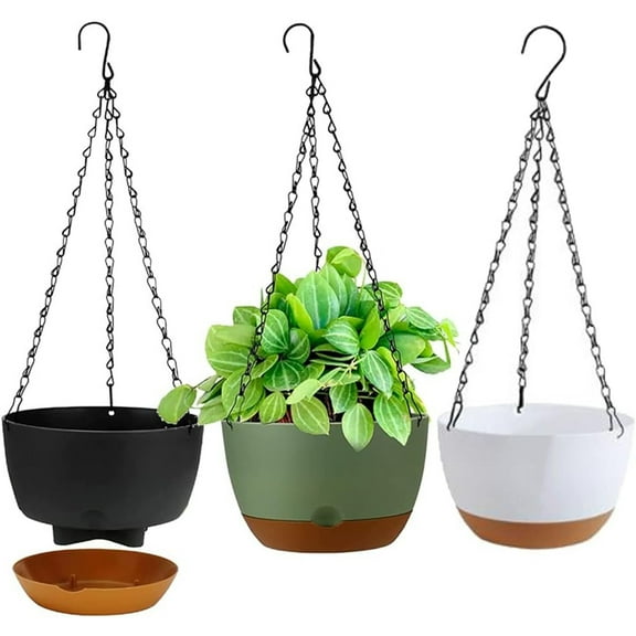 Hanging Planters for Indoor Outdoor Plants 3 Pack Self Watering Hanging Plant Pot Basket with Drainage Holes and Chain for Garden Home