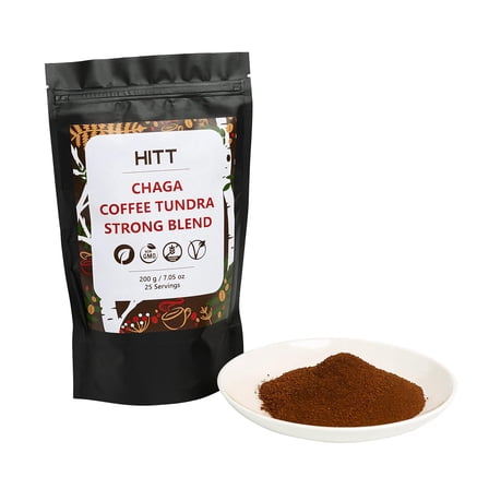 Chaga Coffee Tundra - Strong Blend Mushroom Coffee Organic Chaga Powder, Sugar Free Drink Mushroom Caffeine Free 200 G (7.05 Oz)