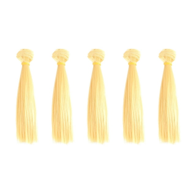 5 Pcs 15cm Heat Resistant Straight Hair Wig Handcraft DIY Doll Wigs Weft Hair Extensions (Yellow)