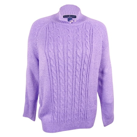 karen scott mock knit sweater cable neck