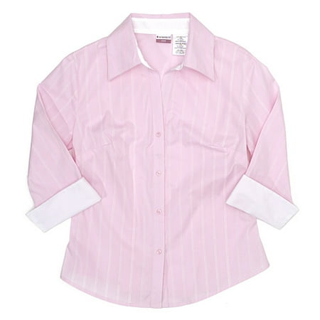 Juniors Contrast Cuff Pinstripe Blouse