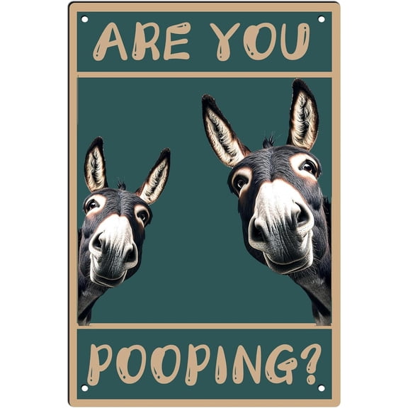 Funny Donkey "Are You Pooping?" Creative Metal Signs,Vintage Bathroom Wall Decor Humorous Metal Sign for Home Garden Bars Cafes Farmhouse Store Club Man Cave 12 X 8 Inch