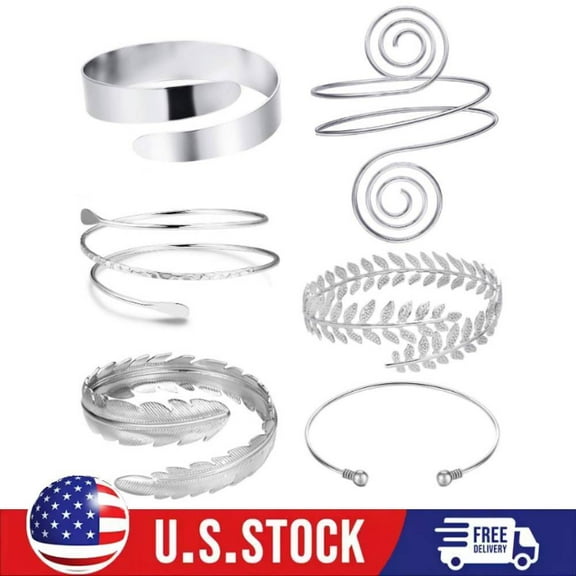 6X Arm Cuff Upper Arm Band Cuff Bracelet Bangle-Women Silver Adjustable Armband