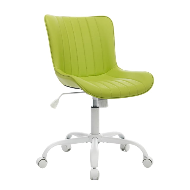 Modern Soft Swivel Shell Armchair - Upholstered Scallop Back, 360° Rotation, Comfortable Seating for Bedroom, Lounge, Vanity, or Home Office - Compact Design - White Tube Feet | Green