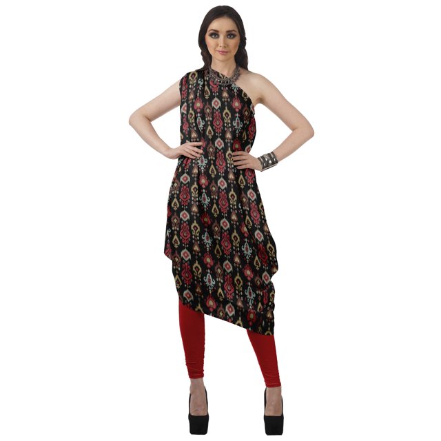 Moomaya Robe Kurti Sans Manches à une Épaule Imprimée pour Femmes, Vêtement de Créateur Boho pour Fête