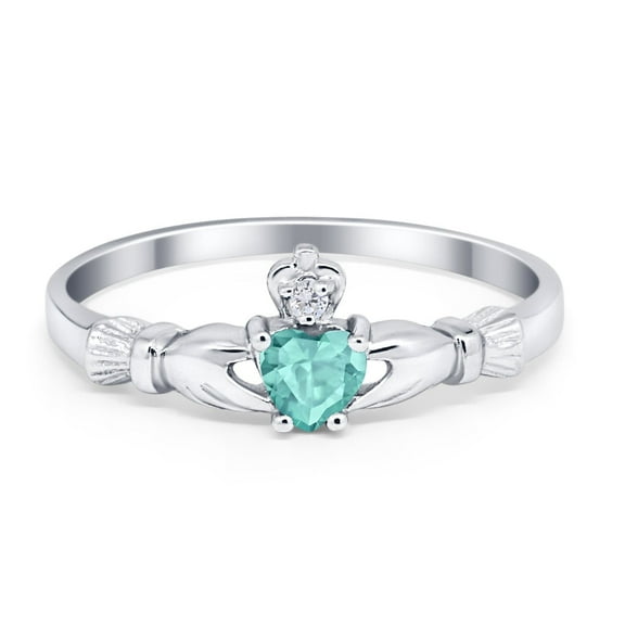 Claddagh Heart Promise Ring Paraiba Tourmaline CZ 925 Sterling Silver Size 9