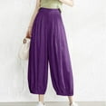 thumbnail image 2 of FNFYFH Clearance Womens Cotton Linen Pants High Waisted Wide Leg Pant Summer Solid Color Slacks,White, 2 of 7