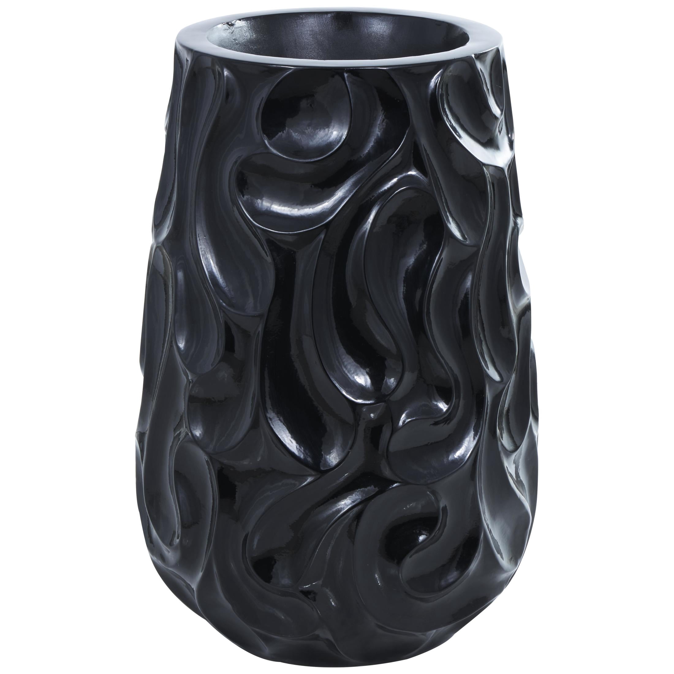 DecMode 24" Abstract Large Wavy Textured Floor Black Resin Vase