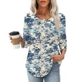 thumbnail image 2 of Jsaierl 3/4 Length Sleeve Tops for Women Summer Round Neck Shirts Cute Graphic Petite Pleated Blouses Work Loose Fit Tunic Top S-2XL, 2 of 7