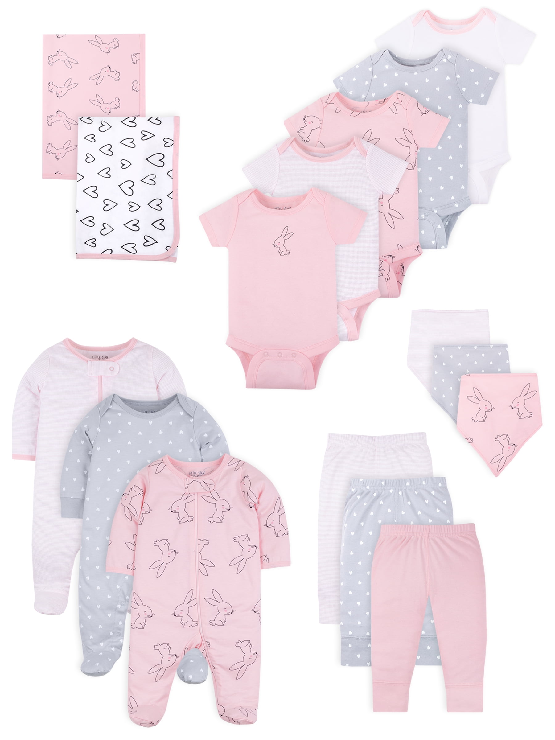Little Star Organic Baby Girl Newborn Clothes Shower Gift Set, 16pc