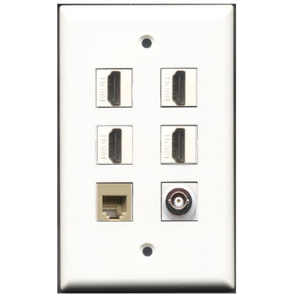 RiteAV - 4 Port HDMI 1 Phone RJ11 RJ12 Beige 1 BNC Wall Plate