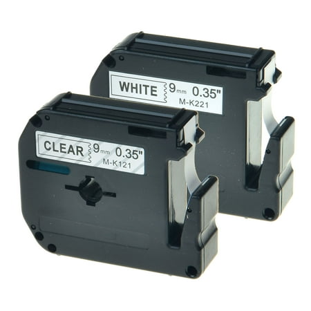 GREENCYCLE 2PK 9mm 8m Black on Clear/White Label Tape for Brother MK M-K M MK121 MK221 P-touch (Best Time To Take Mk 677)
