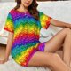 thumbnail image 4 of Fotbe Bright Rainbow Conjunto de Pijama Estampado para Mujer, 2 Piezas, Ropa de Dormir con Camiseta de Manga Corta y Shorts Suaves-Medium, 4 of 6