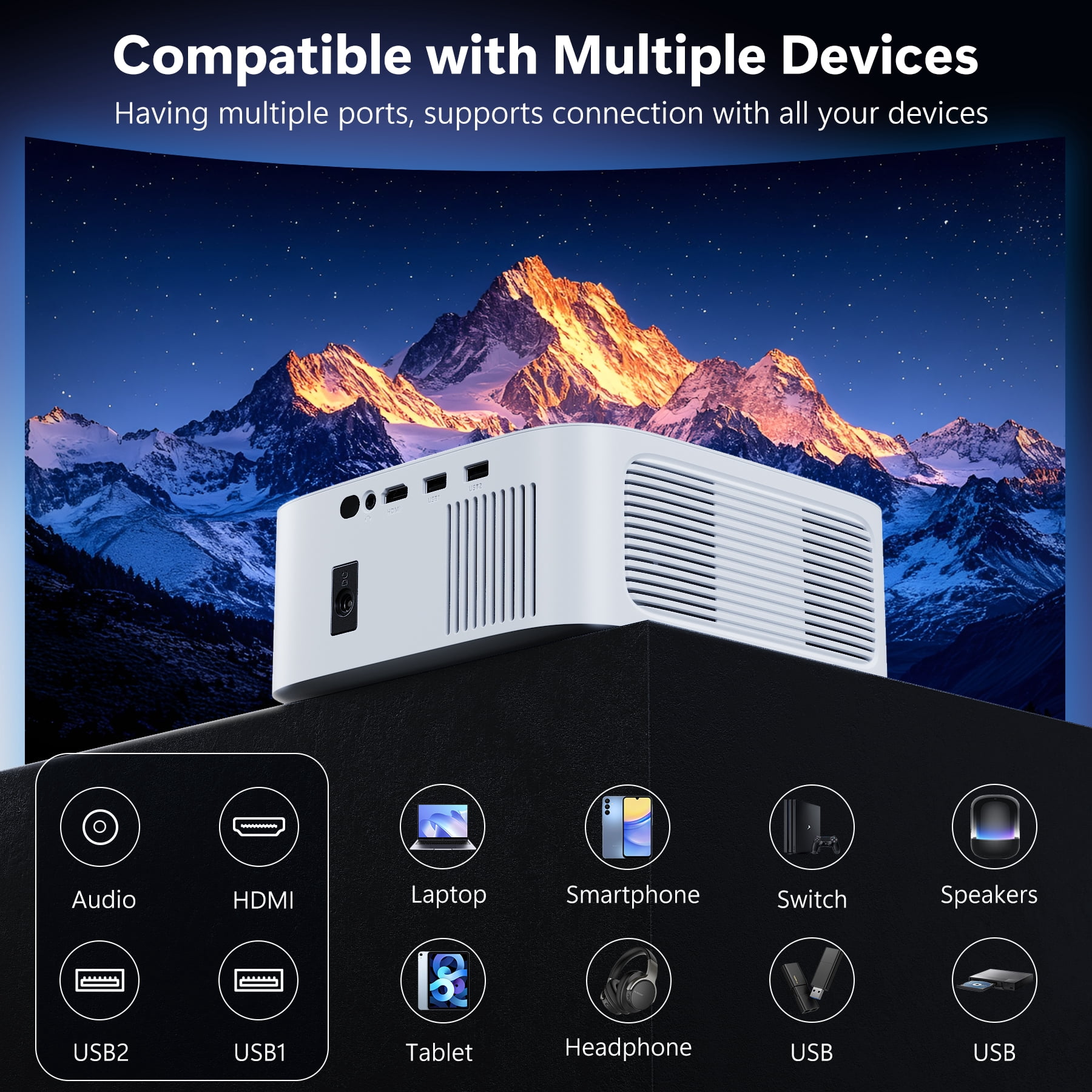 HAPPRUN 1500 ANSI Lumens Smart Projector with Built-in Streaming Apps, 4K Decoding Movie Projector with WiFi & Bluetooth, Dolby Audio, Auto Focus & Keystone, Outdoor Projector for Home Theater
