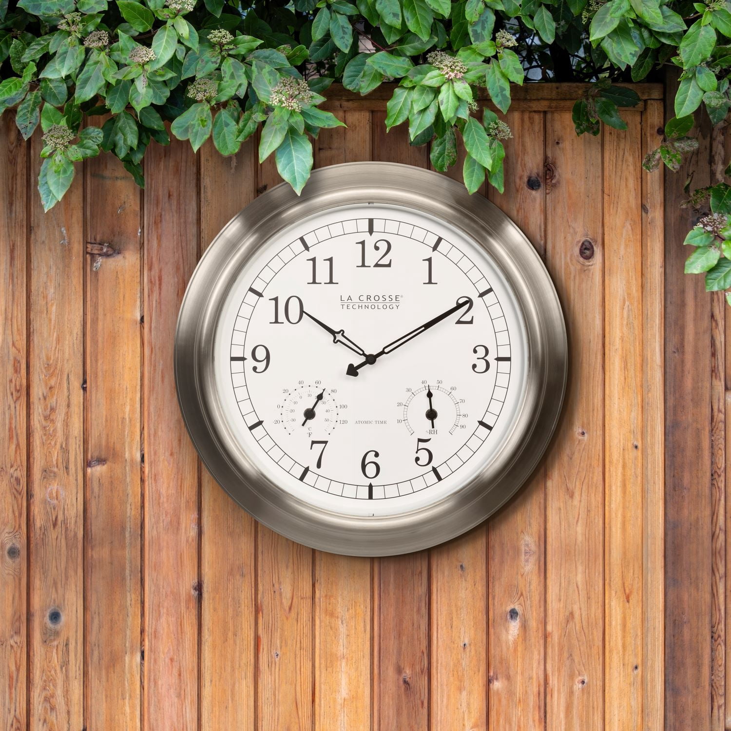 La Crosse Technology 17.9-inch Indoor/Outdoor Classic Stainless Steel Atomic Analog Wall Clock, 404-80017-INT