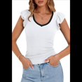 thumbnail image 2 of Camisetas de Verano para Mujer, con Cuello en V, Volantes, Sin Mangas, Ajustadas, Blancas, Talla XXL, 2 of 6
