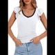 thumbnail image 2 of Camiseta de Verano para Mujer, con Cuello en V, Volantes, Sin Mangas, Corte Entallado, Color , Talla XL, 2 of 6