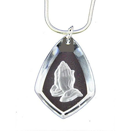 - Praying Hands Glass Crystal Necklace Etched Highly Detailed Christian Religious Faith Jewelry