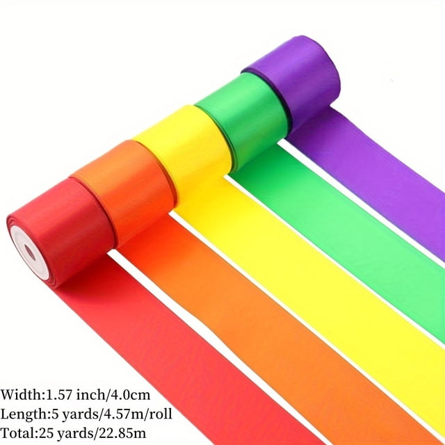 MesaSe 25 Yards Satin Ribbon Set - 5 Rolls 1.57 Inch x 5 Yards Each Polyester Material for Wedding Floral Bouquets Hair Bows Gift Wrapping and Crafts - Assorted Colors (White Red