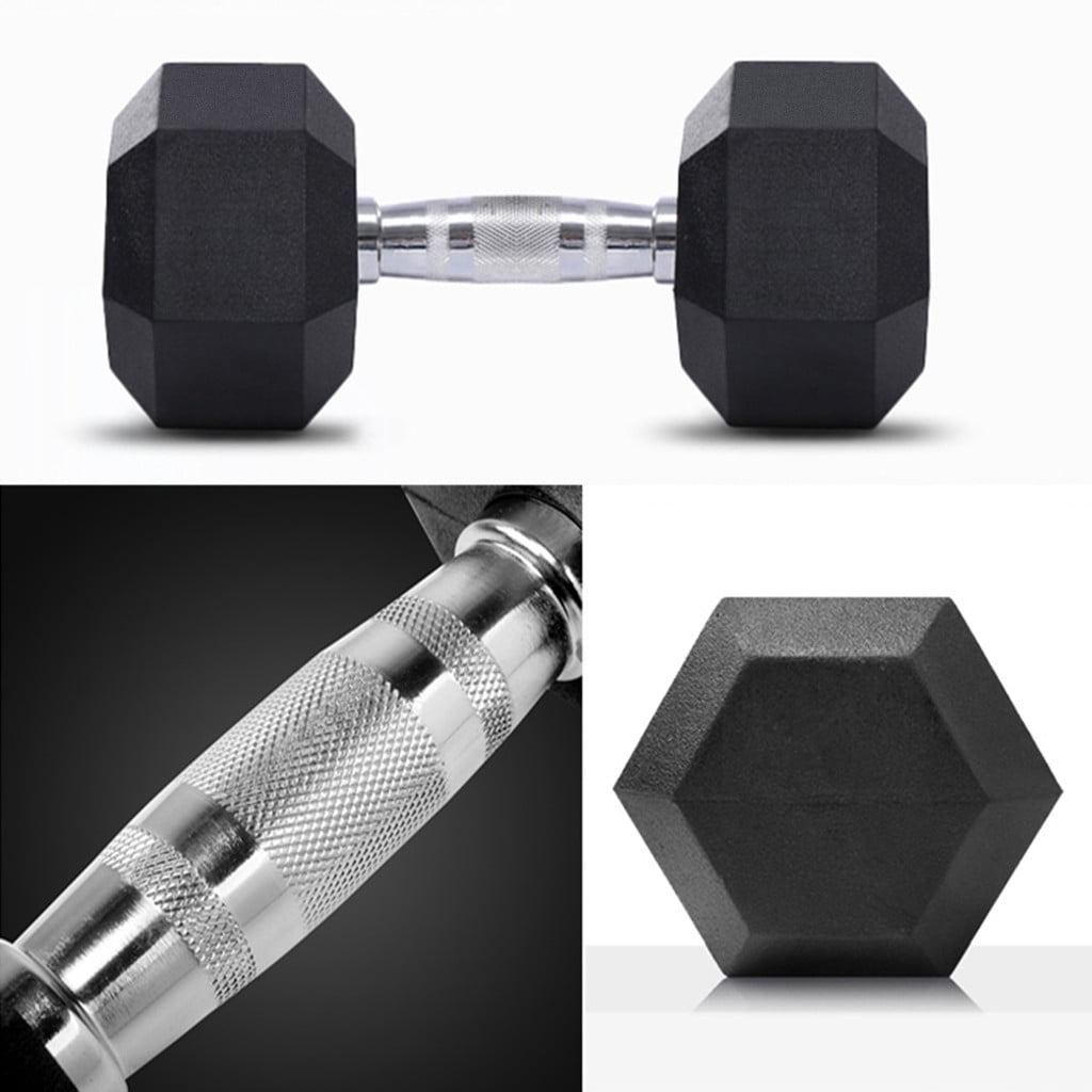 Choose Weight 5lbs / 10lbs / 20lbs / 30lbs / 50lbs Black, 5lbs Fitness Heavy Barbell with Metal Handles Hex Rubber Dumbbells Set 