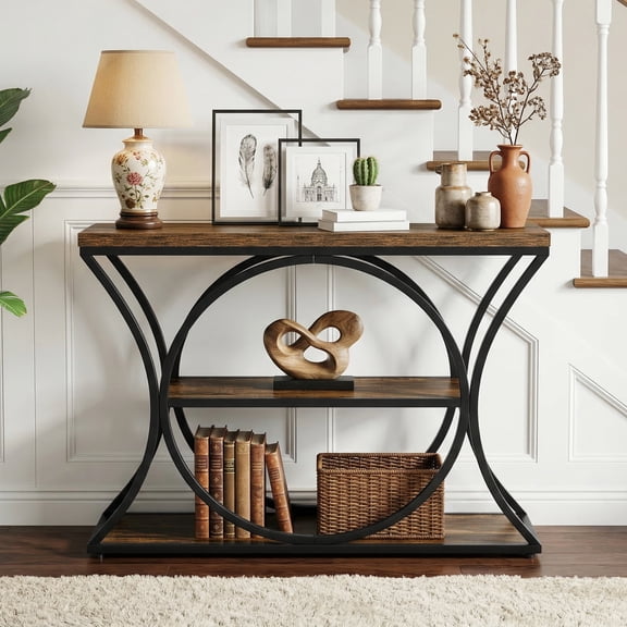 41.3" Industrial Console Table with 3-Tier Storage, Narrow Entryway Sofa Table with Arched Metal Frame for Hallway